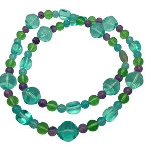 Vintage Colorful Beaded Necklace Lucite Blue Green Boho Chic Coastal Villager